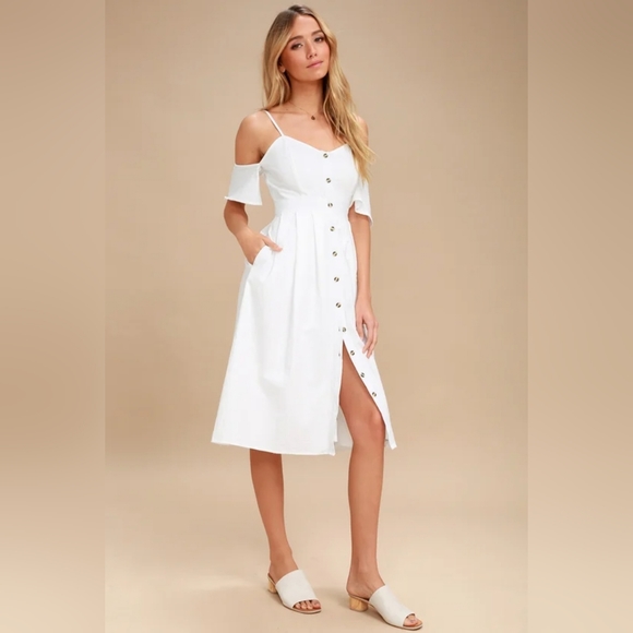 NWOT Lulu's I've Got Love White Off-the-Shoulder Midi Dress | Small S - Picture 3 of 7